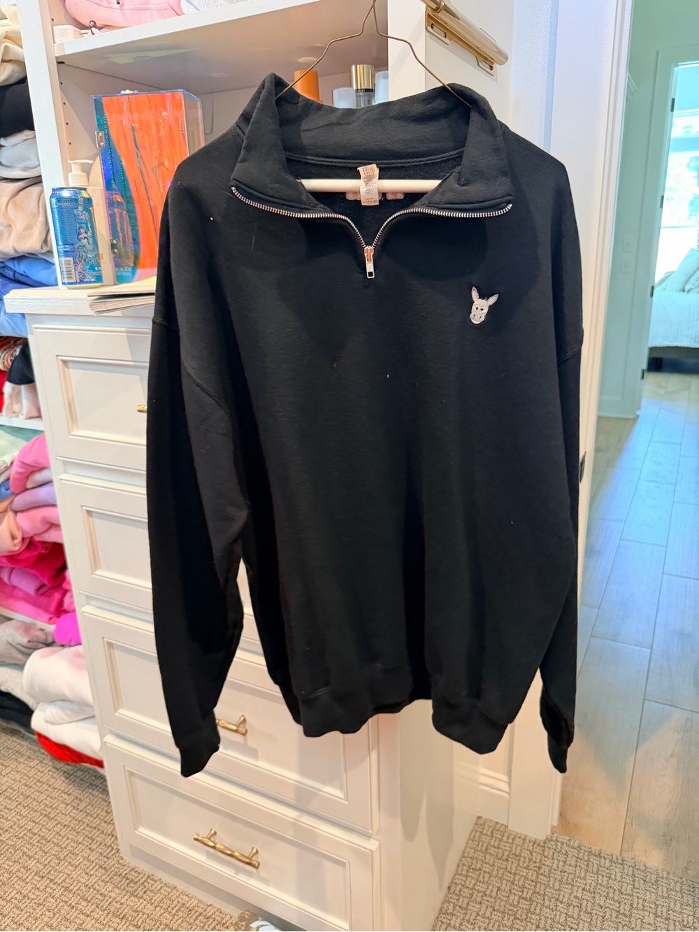 Black Half-Zip Hoodie with Bunny Patch - Unbranded